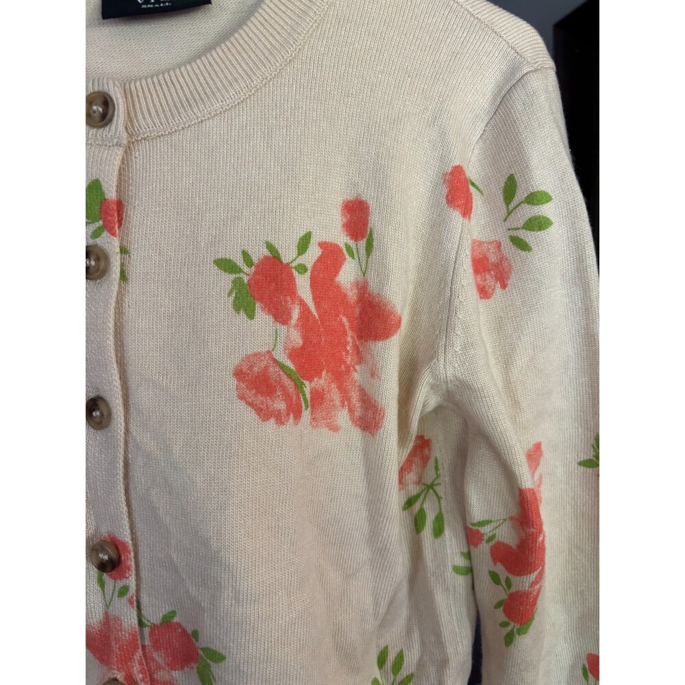 VICI Saddle Rose Knit Floral Cardigan Small Cream Coral Button Front Long Sleeve - Picture 8 of 15